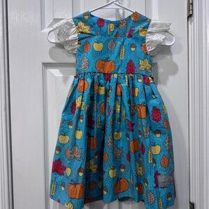 Festive Fall Kids Dress - Blue and Orange